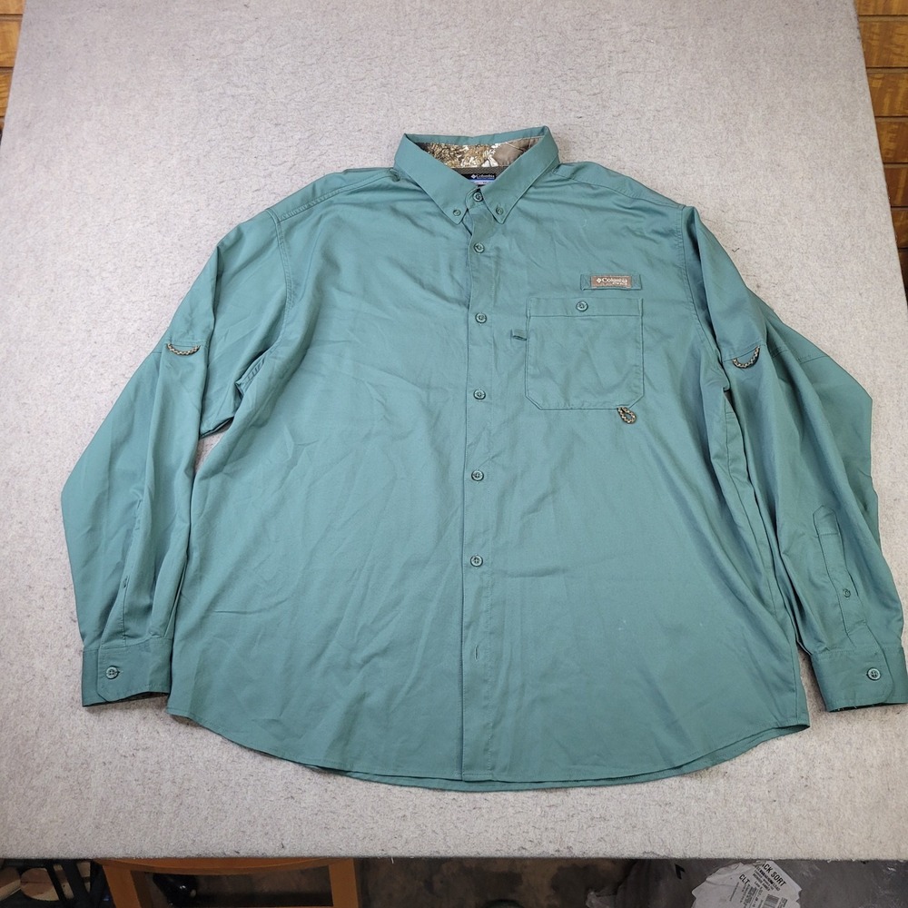 Columbia PHG Shirt Mens 2XL Green Long‎ Sleeve Button Down Performance Hunting